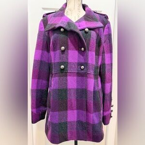 Ruff Hewn Purple and Black Plaid Pea Coat